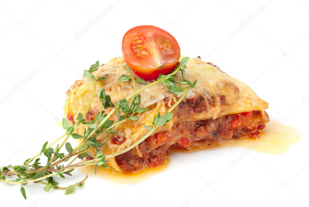 Fresh baked lasagna on plates