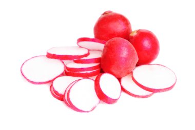 Fresh slised and whole radish isolated on white clipart