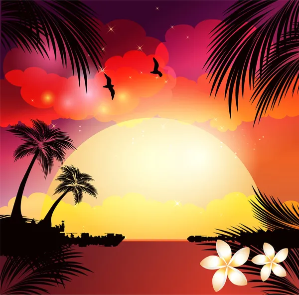 Coucher de soleil plage — Image vectorielle