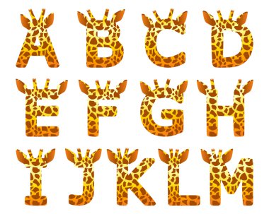 Giraffe alphabet set from A to M clipart