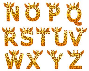 Giraffe alphabet set from N to Z clipart