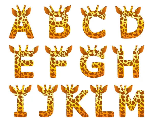 Giraffe alphabet set from A to M — Stock Vector
