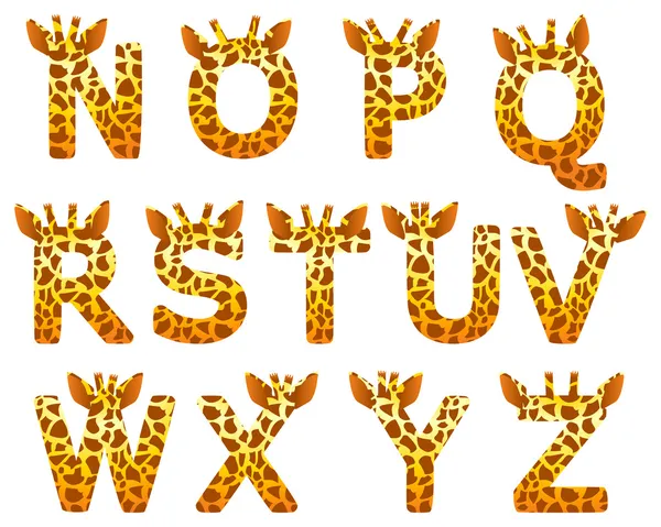Alfabeto giraffa impostato da N a Z — Vettoriale Stock