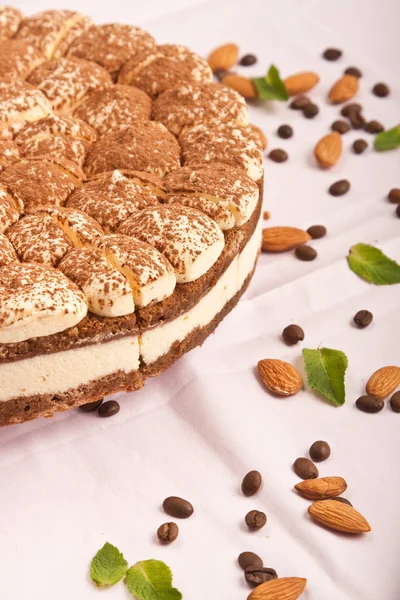 Stock image Sweet tiramisu cake with almonds