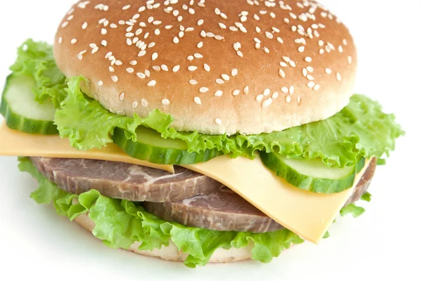 Hambúrguer com carne e legumes — Fotografia de Stock