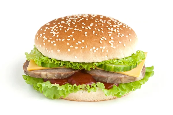 Hambúrguer com carne e legumes — Fotografia de Stock