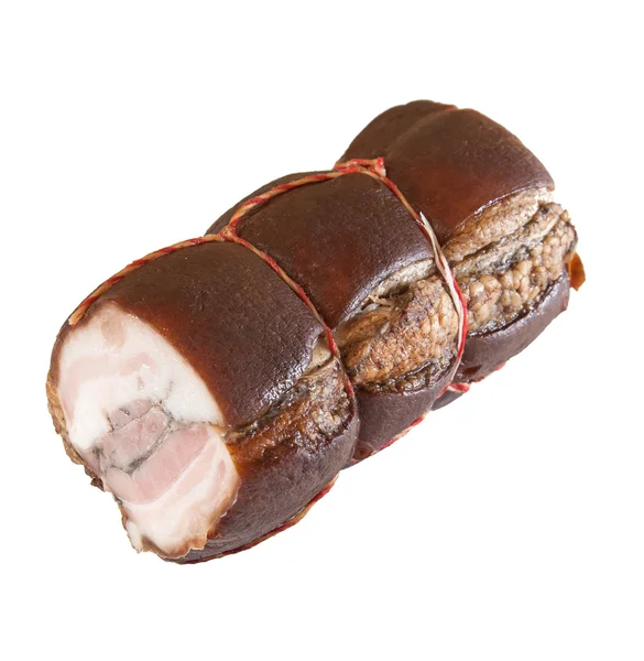 Carne de humo deliciosa de cerdo sobre fondo blanco — Foto de Stock