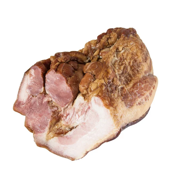 Carne de fumaça deliciosa de carne de porco no fundo branco — Fotografia de Stock