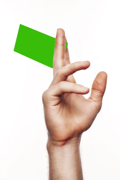 Cartão em formato de cartão de crédito na mão — Fotografia de Stock