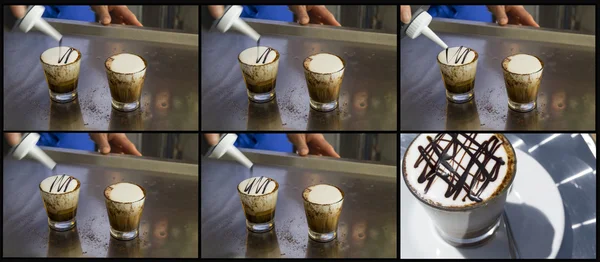 Sequence of the decorating of a coffee — Stock Photo, Image