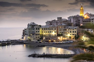 Overview of Bogliasco at sunset clipart