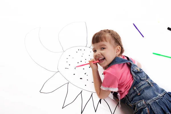 Dibujo feliz niña — Foto de Stock