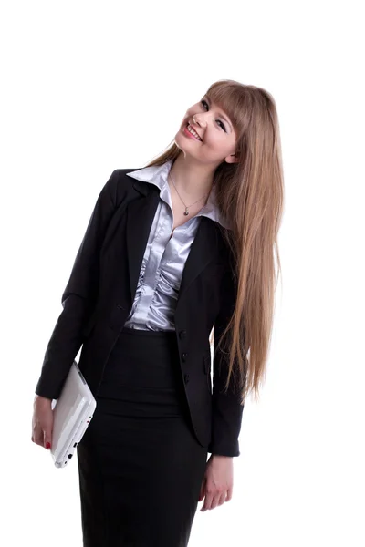 Happy business woman in suit — Stock Photo, Image