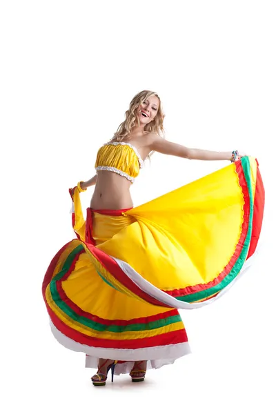 Happy young woman performing mexican dance — Stock Photo, Image