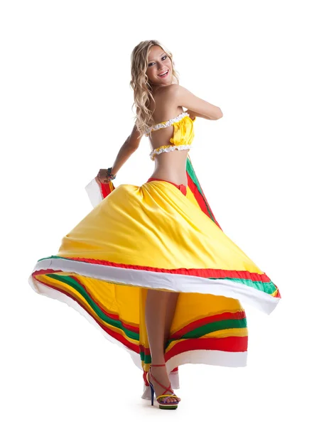 Blond kobieta wykonywania taniec meksykański — Zdjęcie stockowe