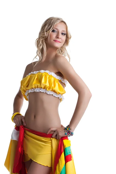 Красивая танцовщица в мексиканском костюме — стоковое фото