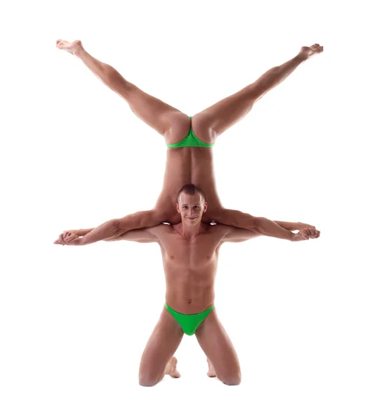 Two man show acrobatic exercise isolated — Stock Photo, Image