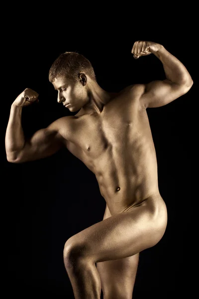 Forte ritratto atletico uomo con pelle di metallo — Foto Stock