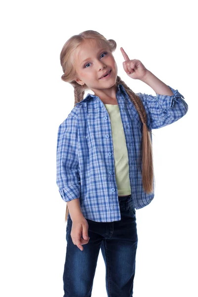 Işareti fikir gösteren akıllı güzel kız — Stok fotoğraf