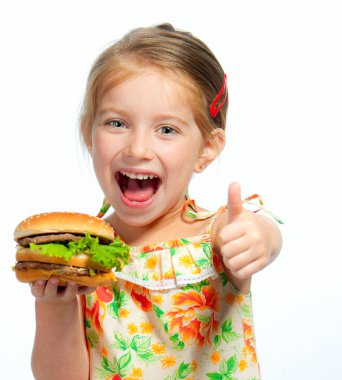 Little girl eating a sandwich isolated clipart