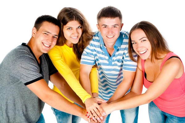 Skupina mladých, drželi se za ruce — Stock fotografie