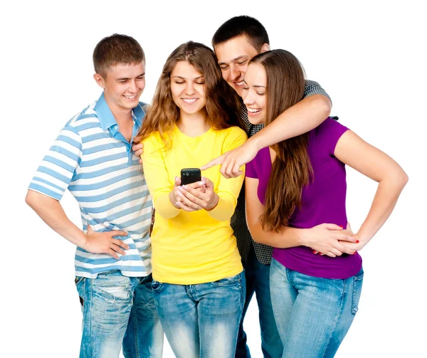 携帯電話での若者のグループ — ストック写真