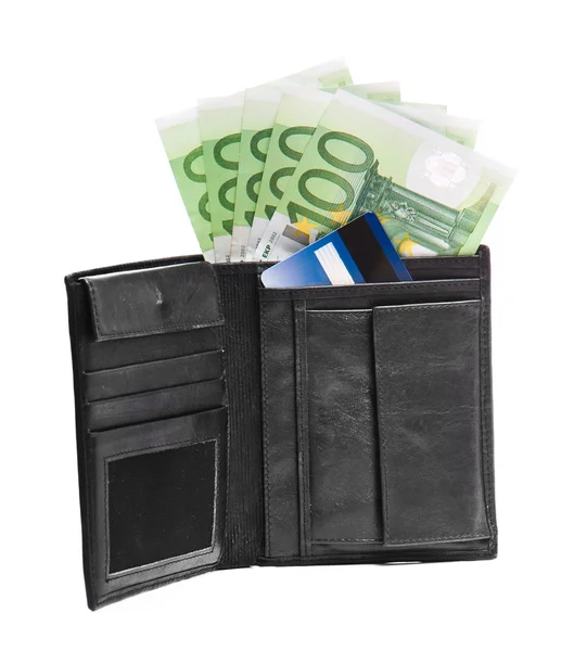 Wallet with Euros and credit cards — Stock Photo, Image