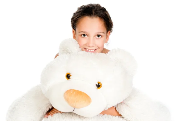 stock image Beautiful little girl with toy bear