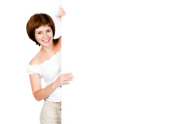 Beautiful woman with white board clipart