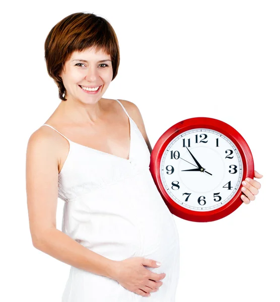 시계를 가진 임신부 — 스톡 사진
