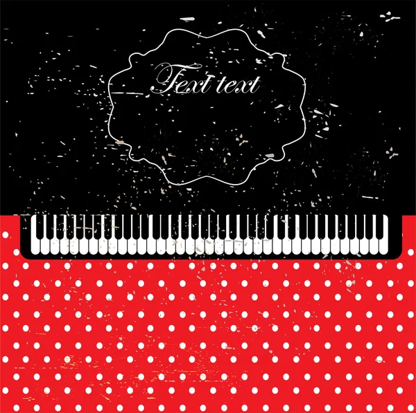 Abstract grunge music background with piano keys on red — Stock Vector