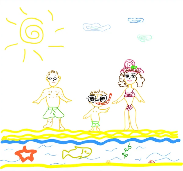 Ilustracja rodzina na plaży na białym tle — Wektor stockowy