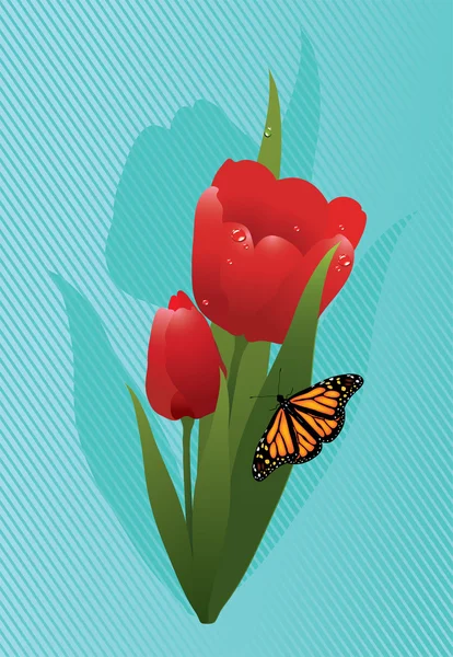 Vector-tulpen en een vlinder — Stockvector