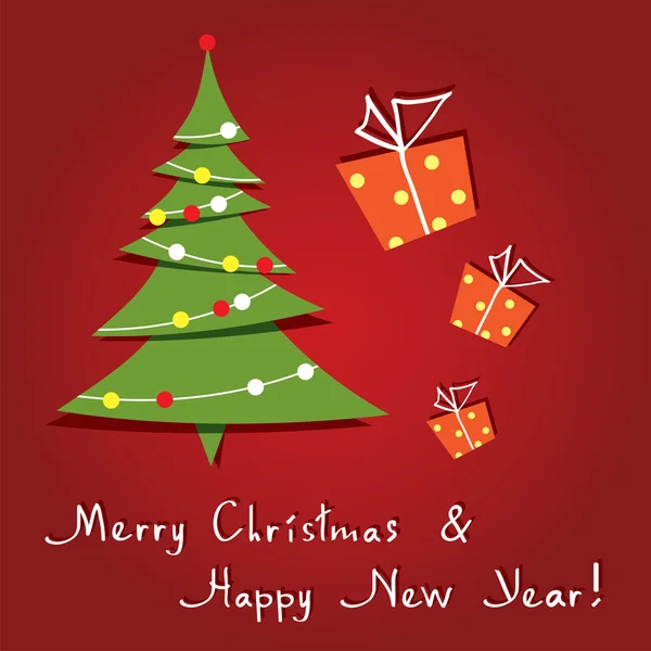 Tarjeta de felicitación vector con árbol de Navidad — Vector de stock