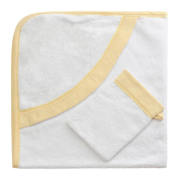 在白色背景上的白色沐浴婴儿毛巾 — 图库照片