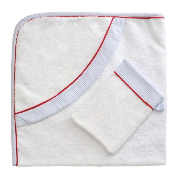 在白色背景上的白色沐浴婴儿毛巾 — 图库照片