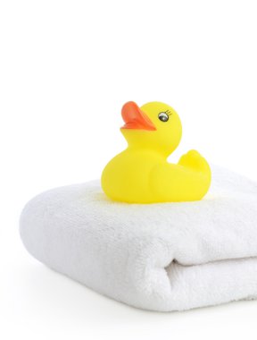 Bath accessories. Bath towels and Yellow rubber duckies clipart