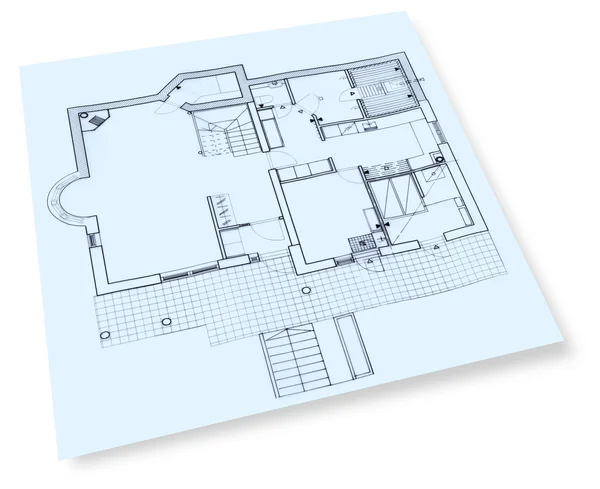 房子施工图纸蓝图 — 图库照片