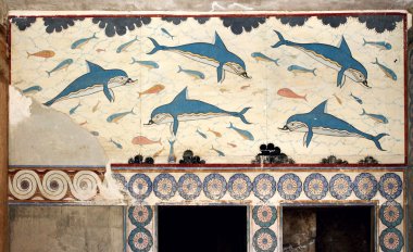 Minoan dolphins mural painting fresco clipart