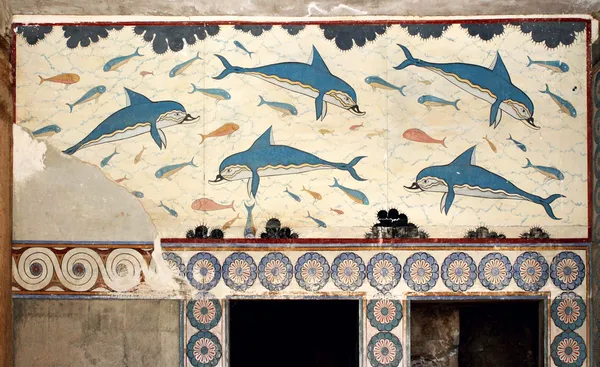 Minoan 돌고래 벽화 프레스코 — 스톡 사진