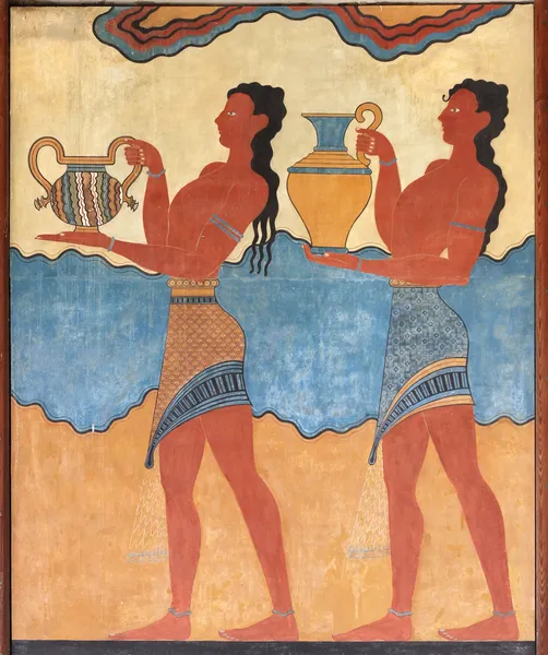 Figuras minoicas mural pintura al fresco — Foto de Stock