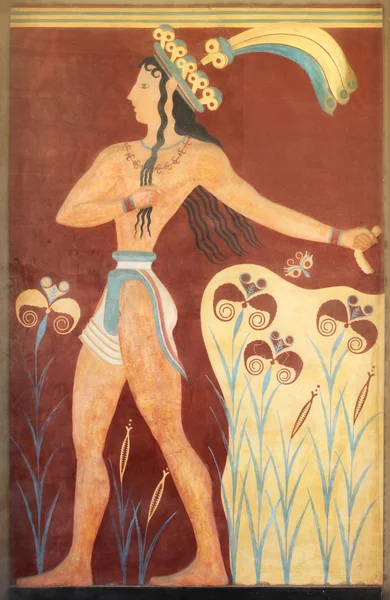 Minoan guerreiro mural pintura ao ar livre — Fotografia de Stock