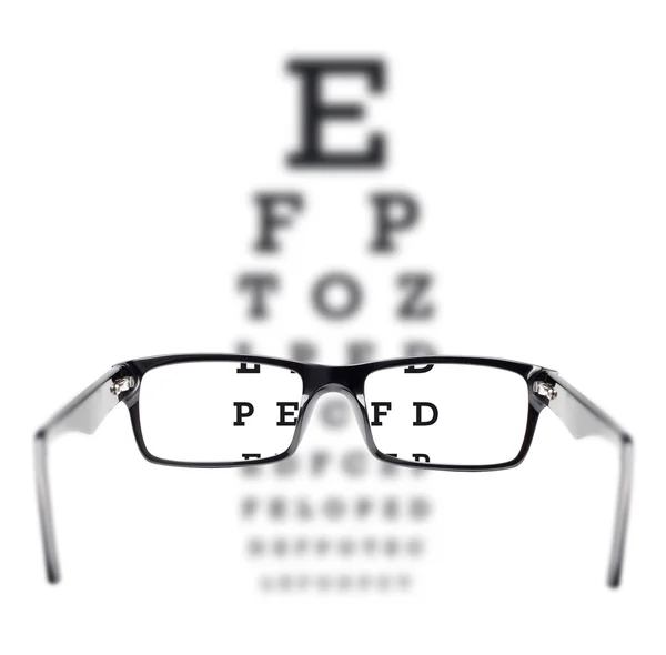 Teste de visão visto através de óculos — Fotografia de Stock