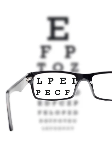 Teste de visão visto através de óculos — Fotografia de Stock