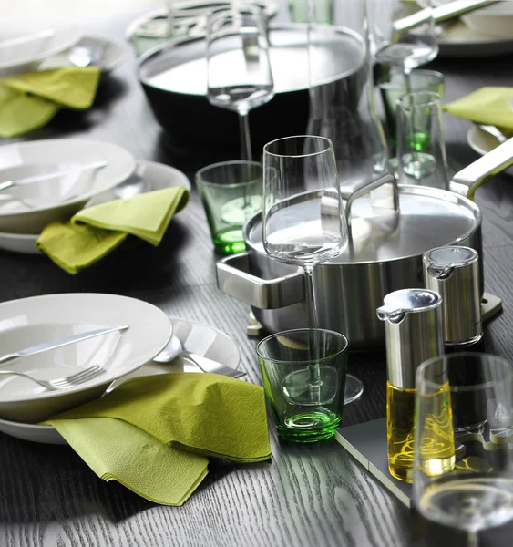 stock image Casual green table setting