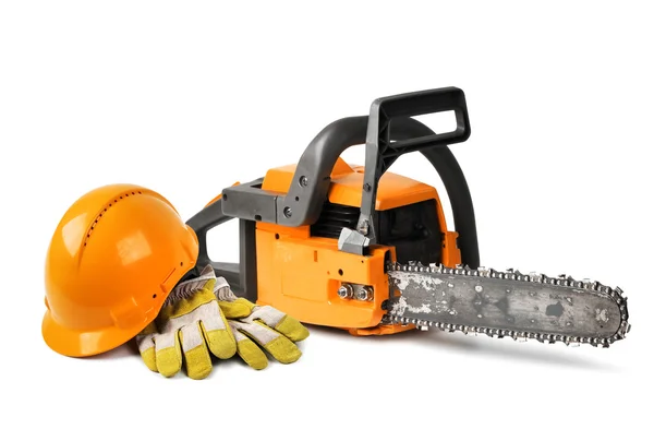 Chain saw and safety gear — Stock Photo, Image