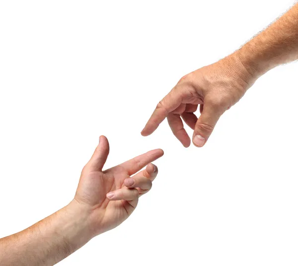 Dos manos alcanzándose entre sí — Foto de Stock