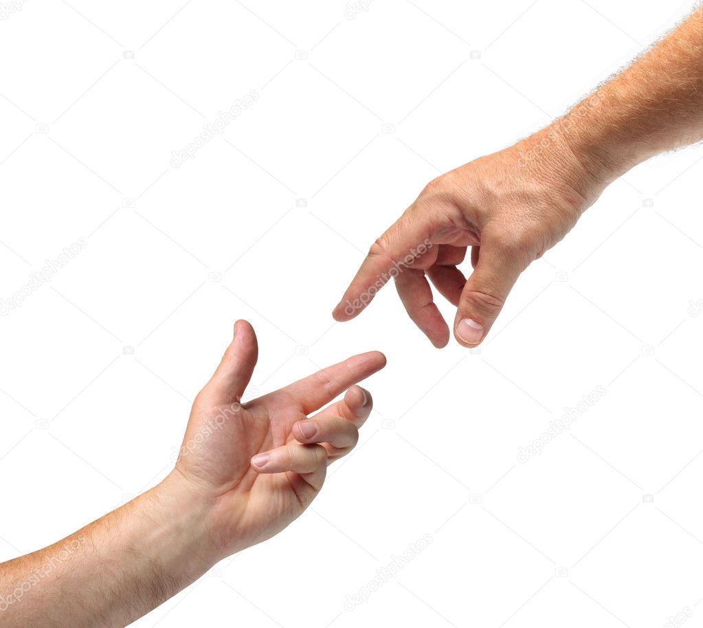 Two hands reaching each other