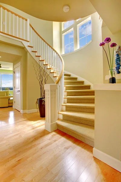 Hermoso diseño de escalera de casa con pisos de madera . — Foto de Stock