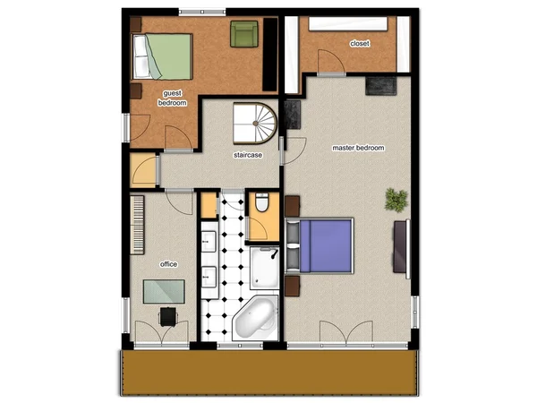 Двухмерный план второго уровня дома . — стоковое фото
